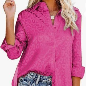 NEW Satin Hot Pink Shirt, Leopard Print